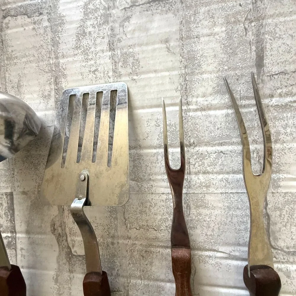 VTG Cutco 6pc Stainless Steel Kitchen Utensils Set Brown Handled Tools USA -Flaw